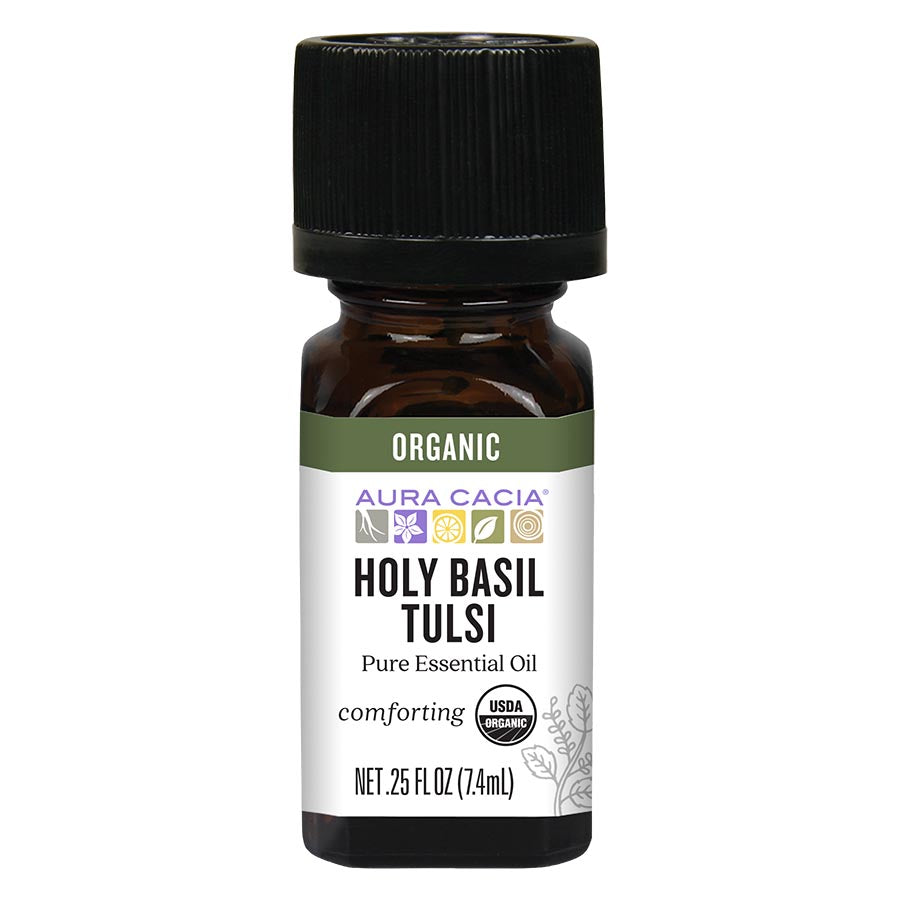 AURA CACIA: Holy Basil Tulsi Pure Essential Oil, 0.25 oz