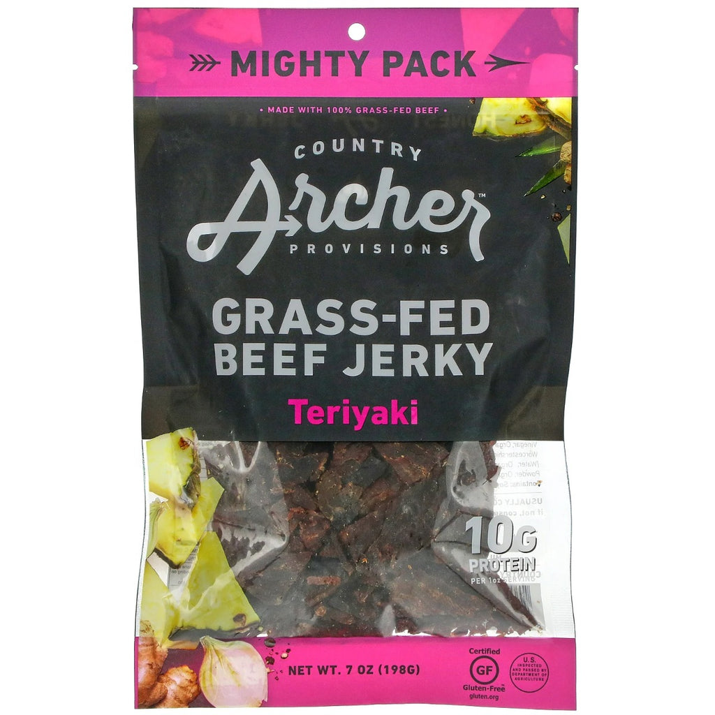 COUNTRY ARCHER: Teriyaki Grass Fed Beef Jerky, 7 oz