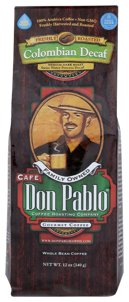 DON PABLO: Whole Bean Colombian Swiss Water Decaf, 12 oz