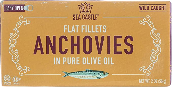 SEA CASTLE: Flat Fillets Anchovies In Pure Olive Oil, 2 oz