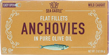 SEA CASTLE: Flat Fillets Anchovies In Pure Olive Oil, 2 oz