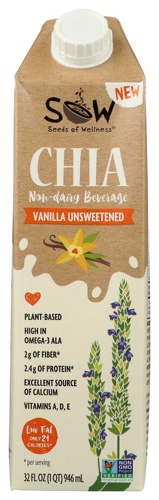 SOW: Chia Beverage Vanilla Unsweetened, 32 fo