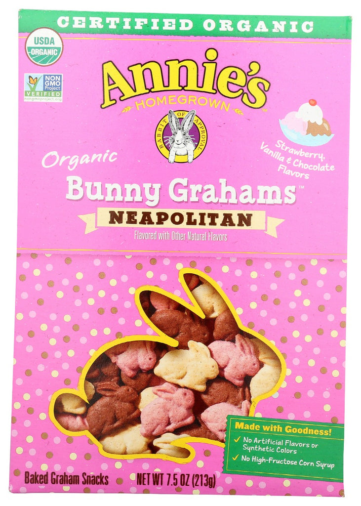 ANNIES HOMEGROWN: Organic Neapolitan Bunny Grahams Cookies, 7.5 oz