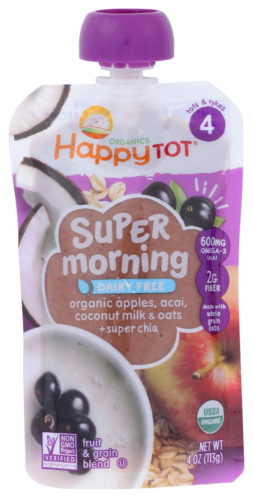 HAPPY TOT: Pouch Apl Acai Cmlk Morng, 4 oz