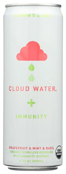 CLOUD WATER IMMUNITY: Organic Grapefruit & Mint & Basil Sparkling Water, 12 fo