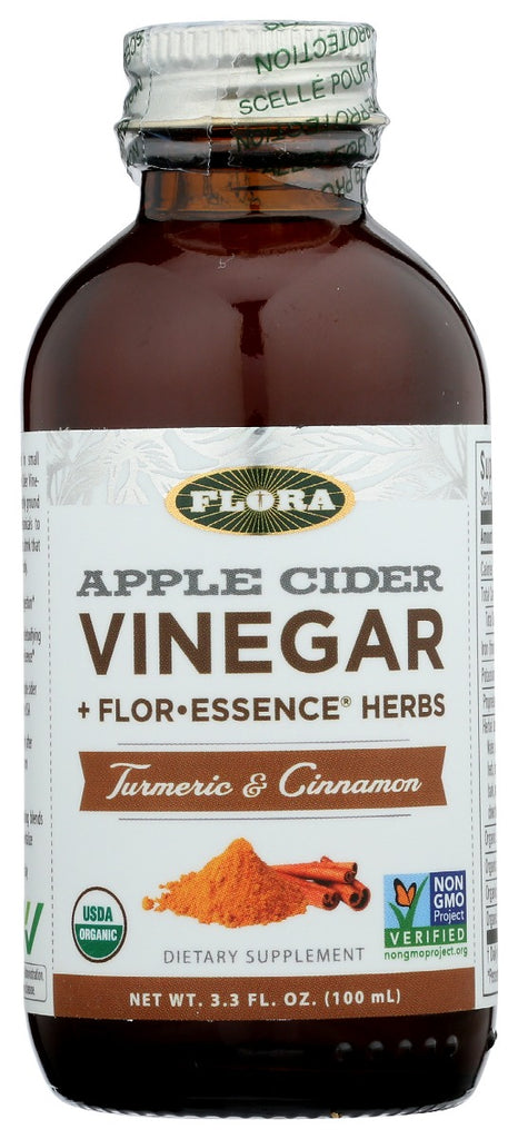 FLORA HEALTH: Turmeric & Cinnamon Apple Cider Vinegar, 3.3 fo