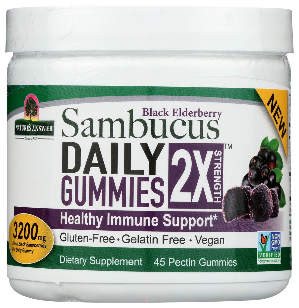 NATURES ANSWER: Black Elderberry Sambucus Daily Gummies 2X Strength, 45 pc