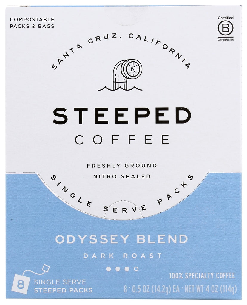 STEEPED COFFEE: Odyssey Blend Dark Roast Coffee, 8 ea