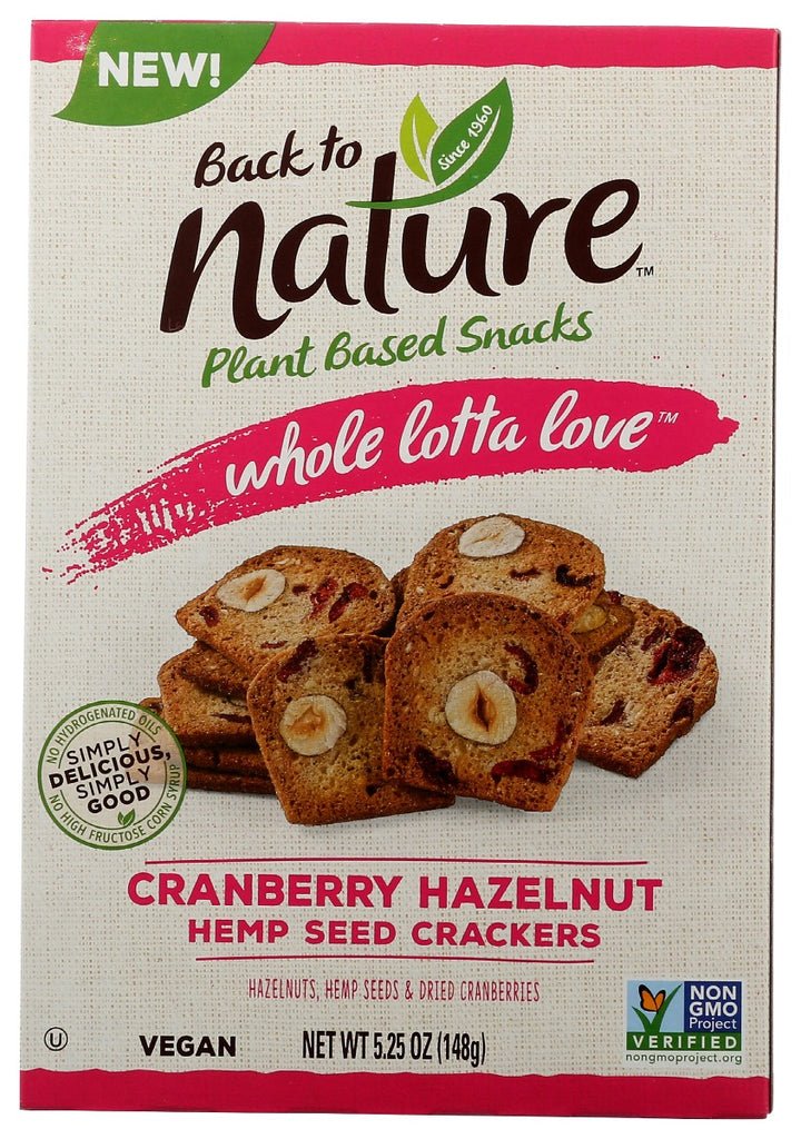 BACK TO NATURE: Plant Based Whole Lotta Love Cranberry Hazelnut Hemp Seed Crackers, 5.25 oz