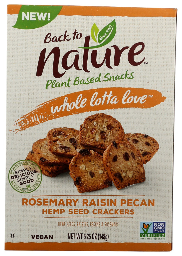 BACK TO NATURE: Plant Based Whole Lotta Love Rosemary Raisin Pecan Hemp Seed Crackers, 5.25 oz