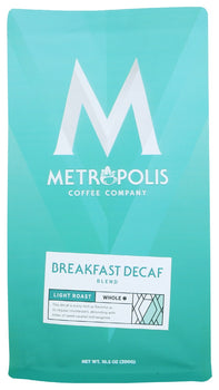 METROPOLIS COFFEE: Breakfast Decaf Blend Light Roast Whole Bean Coffee, 10.5 oz