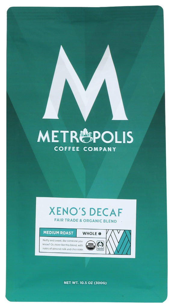 METROPOLIS COFFEE: Xeno's Decaf Blend Medium Roast Whole Bean Coffee, 10.5 oz