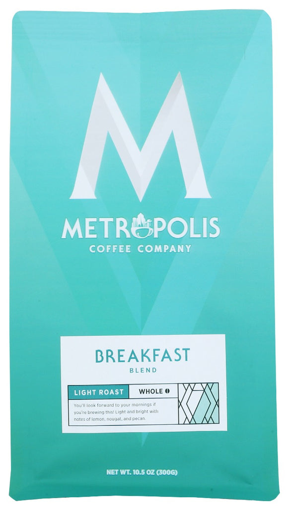 METROPOLIS COFFEE: Breakfast Blend Light Roast Whole Bean Coffee, 10.5 oz