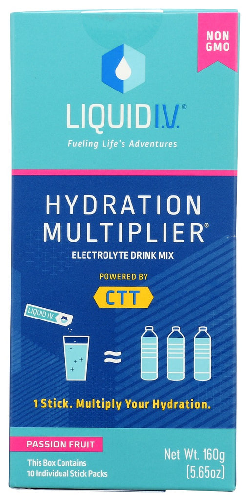 LIQUID IV: Hydration Multiplier Passion Fruit Electrolyte Drink Mix 10 Count Sticks, 5.65 oz