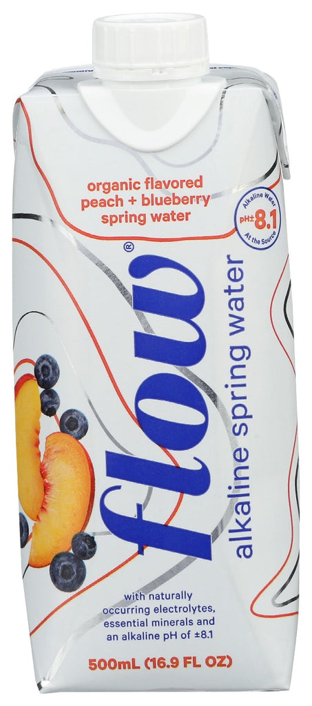 FLOW WATER: Organic Flavored Peach Plus Blueberry Spring Water, 16.9 fo