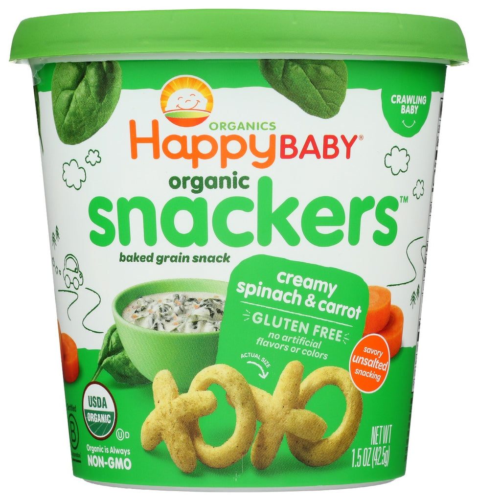 HAPPY BABY: Organic Snackers Creamy Spinach And Carrot Baked Grain Snack, 1.5 oz