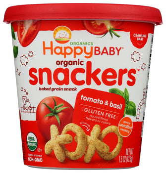 HAPPY BABY: Organic Snackers Tomato And Basil Baked Grains Snack, 1.5 oz