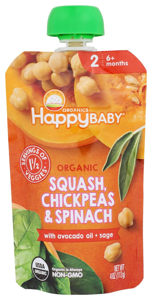 HAPPY BABY: Organic Squash Chickpeas And Spinach With Avocado Oil And Sage Baby Food, 4 oz