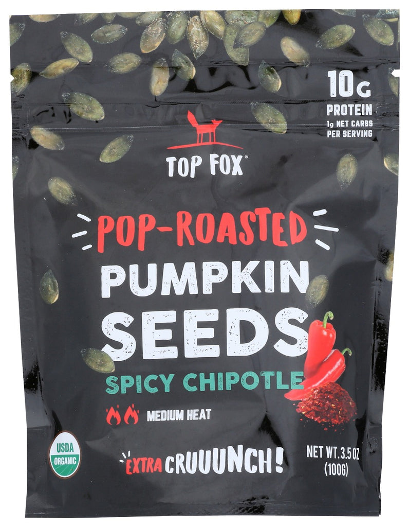 TOP FOX: Pop Roasted Pumpkin Seeds Spicy Chipotle, 3.5 oz