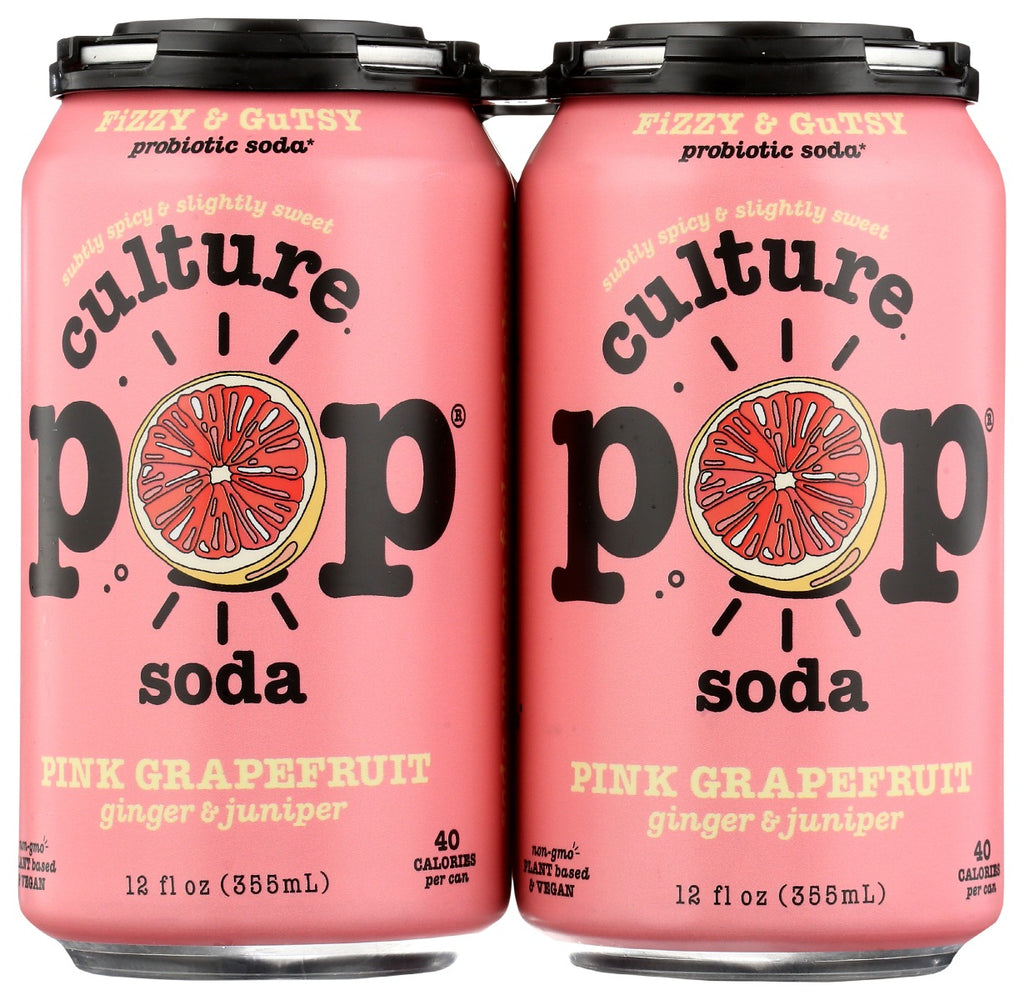 CULTURE POP: Pink Grapefruit Ginger & Juniper Probiotic Soda, 48 fo