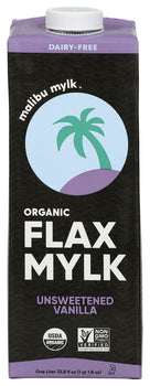 MALIBU MYLK: Unsweetened Vanilla Organic Flax Milk, 33.8 fo