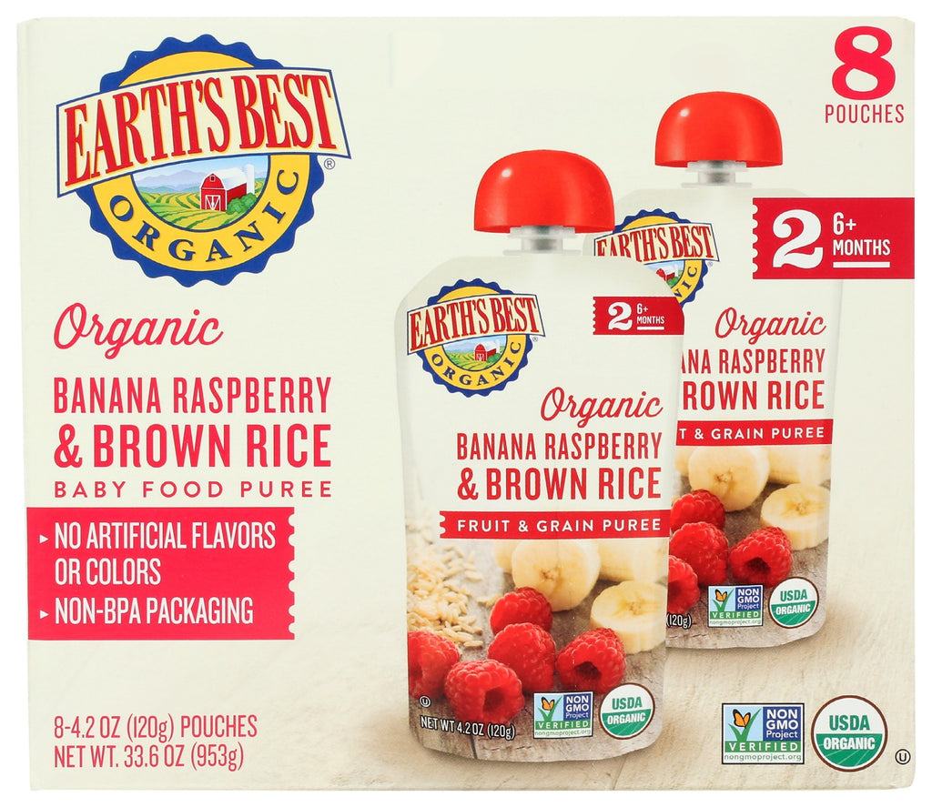 EARTHS BEST: Organic Banana Raspberry And Brown Rice Puree S2 8Pk, 33.6 oz