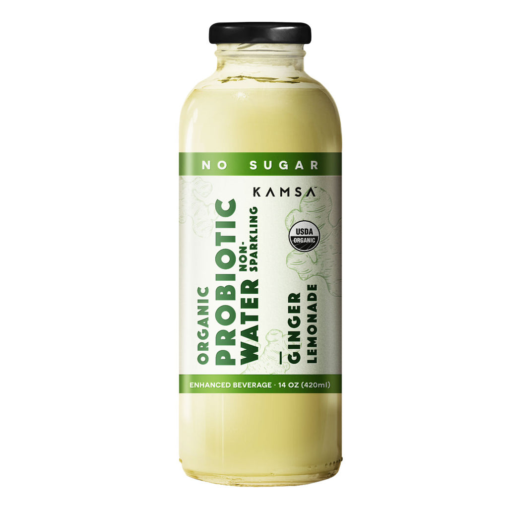 KAMSA: Ginger Lemonade Organic Probiotic Non Sparkling Water, 14 fo