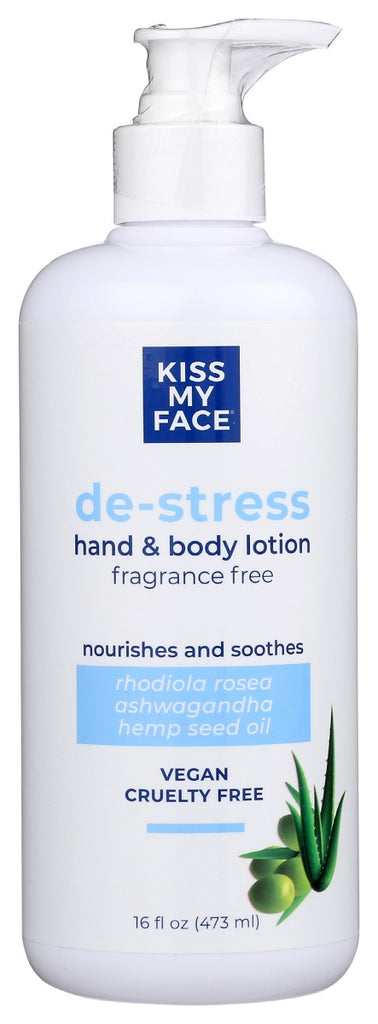 KISS MY FACE: De Stress Fragrance Free Hand And Body Lotion, 16 oz