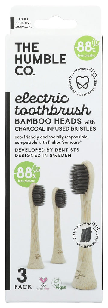 THE HUMBLE CO: Bamboo Heads With Charcoal Infused Bristles Electric Tootbrush, 3 pc