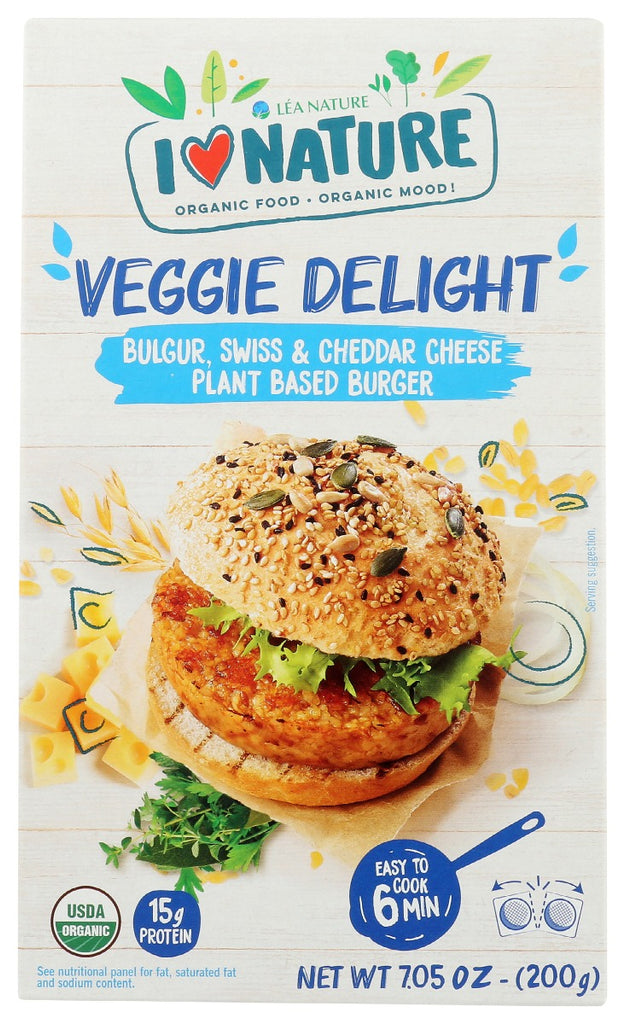 I LOVE NATURE: Bulgar, Swiss & Cheddar Cheese Plant Based Burger, 7.05 oz