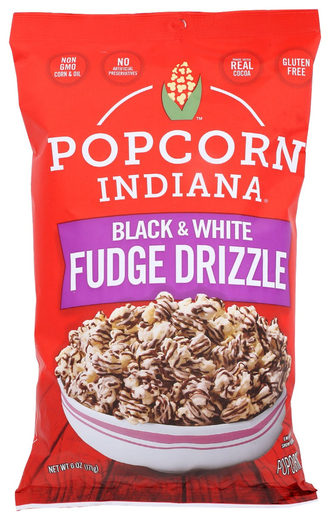 POPCORN INDIANA: Black & White Fudge Drizzle Popcorn, 6 oz