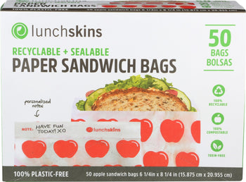 LUNCHSKINS: Paper Sandwich Bag Apple, 50 ct