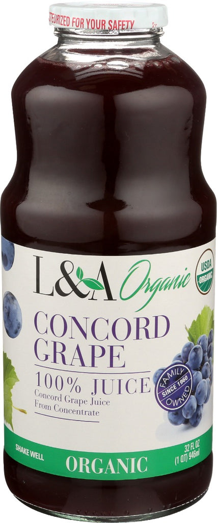 L & A JUICE: Organic Concord Grape Juice, 32 oz