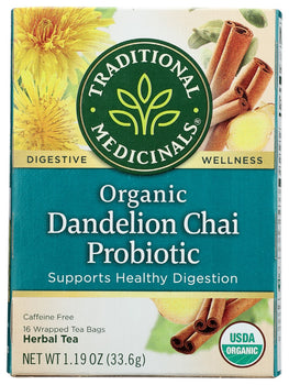 TRADITIONAL MEDICINALS: Tea Chai Dandelion Prbtic, 16 bg