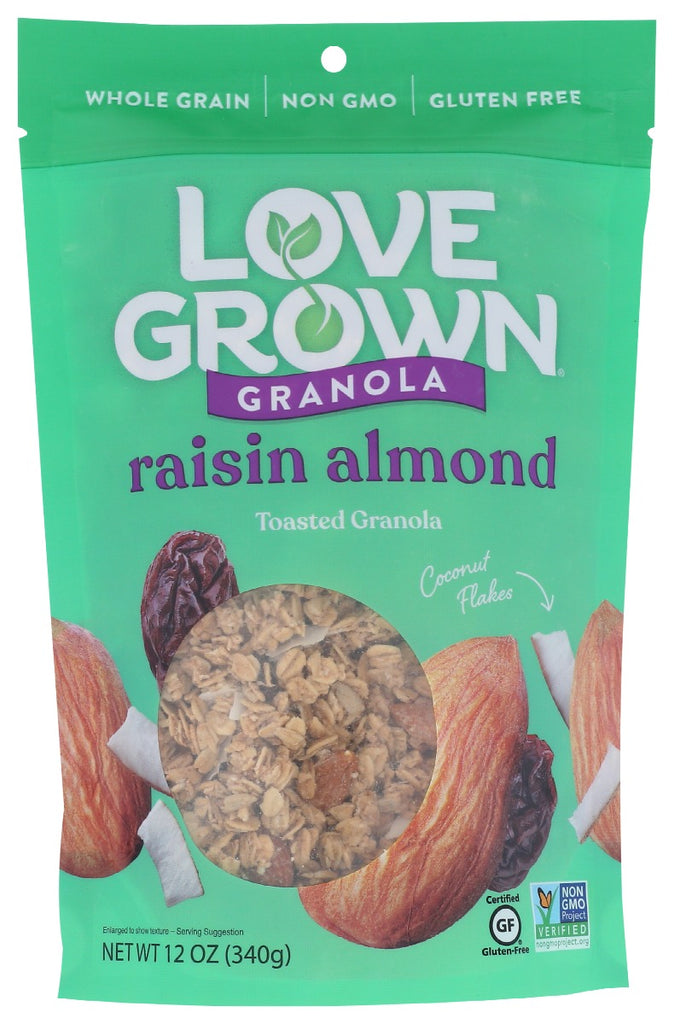 LOVE GROWN: Granola Crnch Raisin Almn, 12 oz