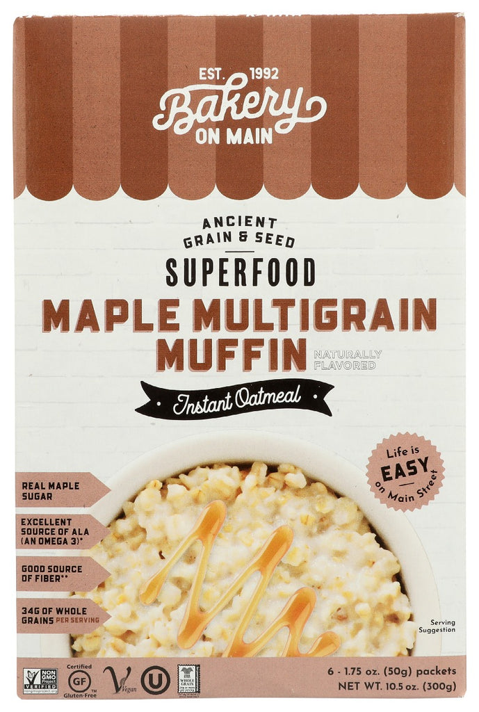 BAKERY ON MAIN: Oatmeal Inst Gf Mpl Mltgrn Muffin 6Ct, 10.56 oz