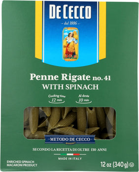 DE CECCO: Pasta Spnch Penne Rigate, 12 oz