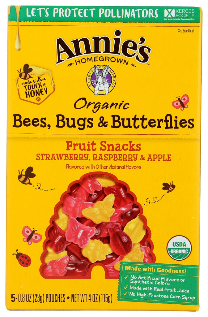 ANNIES HOMEGROWN: Fruit Snk Bees Bugs Btrfl, 4 oz