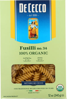 DE CECCO: Pasta Fusilli Org, 12 oz