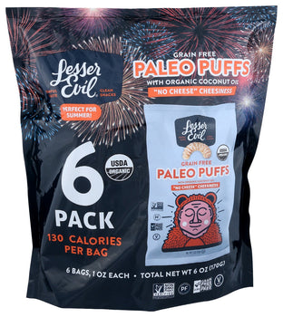 LESSER EVIL: Paleo Puffs No Cheese Snack Pack, 6 ea