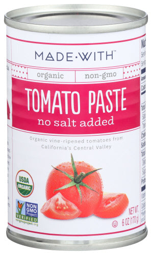 MADE WITH: Organic Tomato Paste No Salt Added, 6 oz