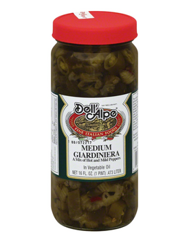 DELL ALPE: Medium Giardiniera A Mix of Hot and Mild Peppers, 16 oz