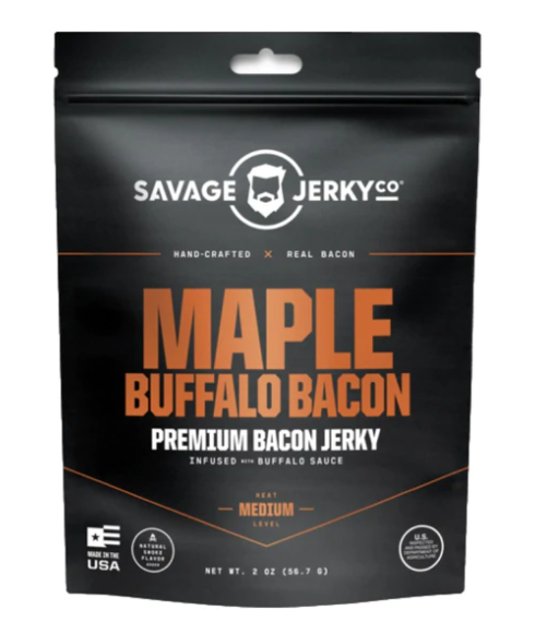 SAVAGE JERKY CO: Maple Buffalo Bacon Premium Bacon Jerky, 2 oz