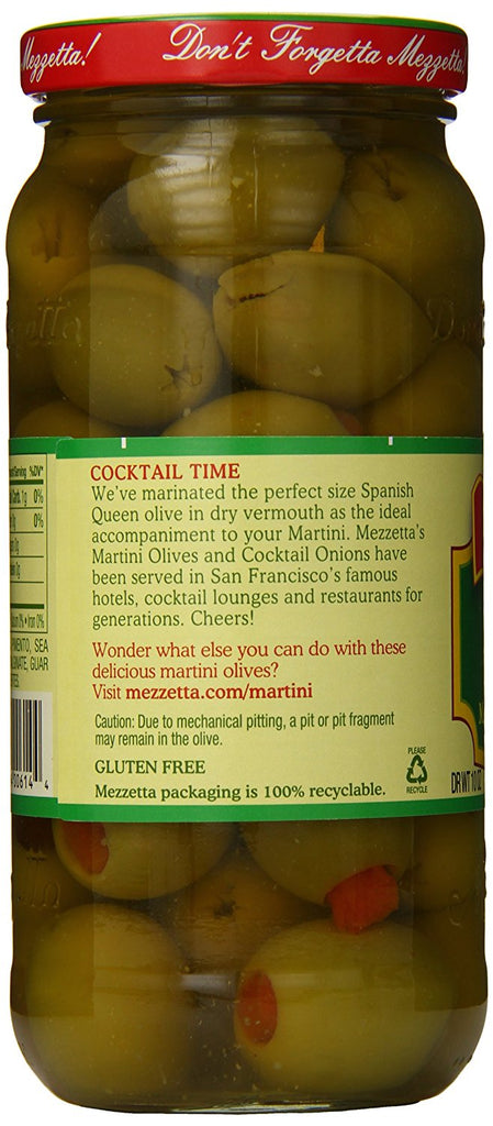 MEZZETTA: Spanish Queen Martini Olives Marinated with Dry Vermouth, 10 oz