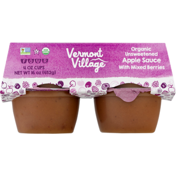 VERMONT VILLAGE CANNERY: Organic Unsweetened Applesauce with Mixed Berries Cups, 16 oz