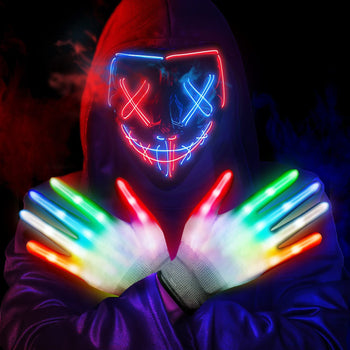 Halloween Red and Blue LED Mask and Colorful Gloves