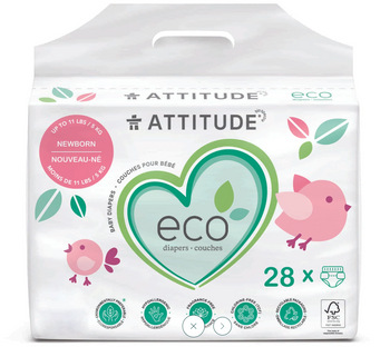 ATTITUDE: Biodegradable Baby Diapers Newborn, 28 un