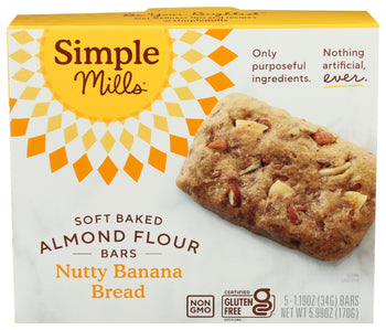 SIMPLE MILLS: Nutty Banana Bread Soft Baked Bars, 5.99 oz