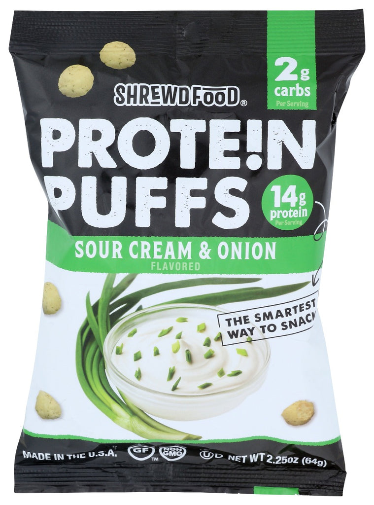 SHREWD FOOD: Protein Puffs Sour Cream and Onion, 2.25 oz