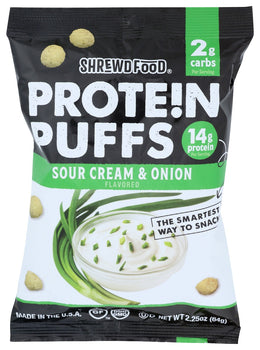 SHREWD FOOD: Protein Puffs Sour Cream and Onion, 2.25 oz